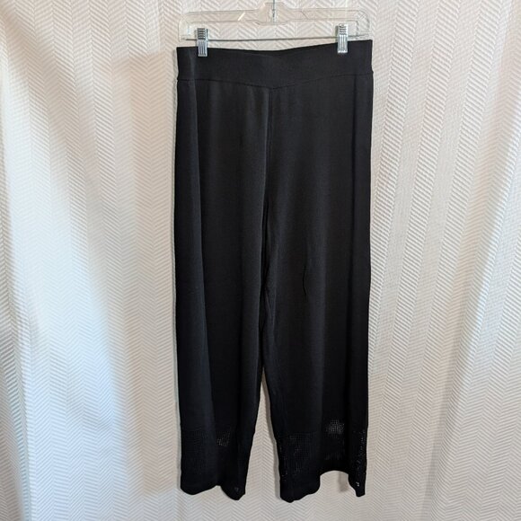 Joseph Ribkoff Black Knit Culottes Pointelle Hem Medium Pull-On Cropped Wide Leg - Picture 2 of 8